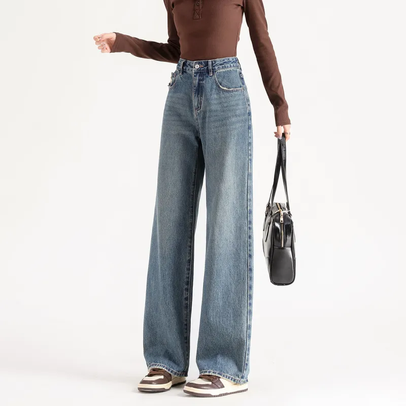 FAWENXIANGZI Jeans Women's Vintage Blue-7