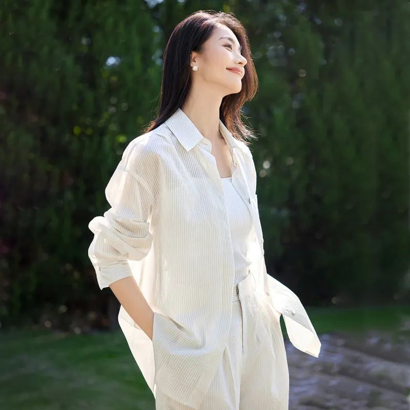 IHIMI Shirts Women's Ecru Stripes-1
