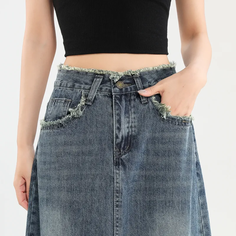 FAWENXIANGZI Denim Long Skirt Women's-8