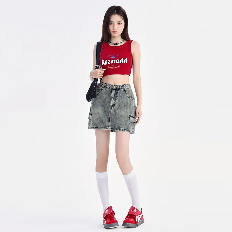 YINLEI Denim Short Skirts Women's-3