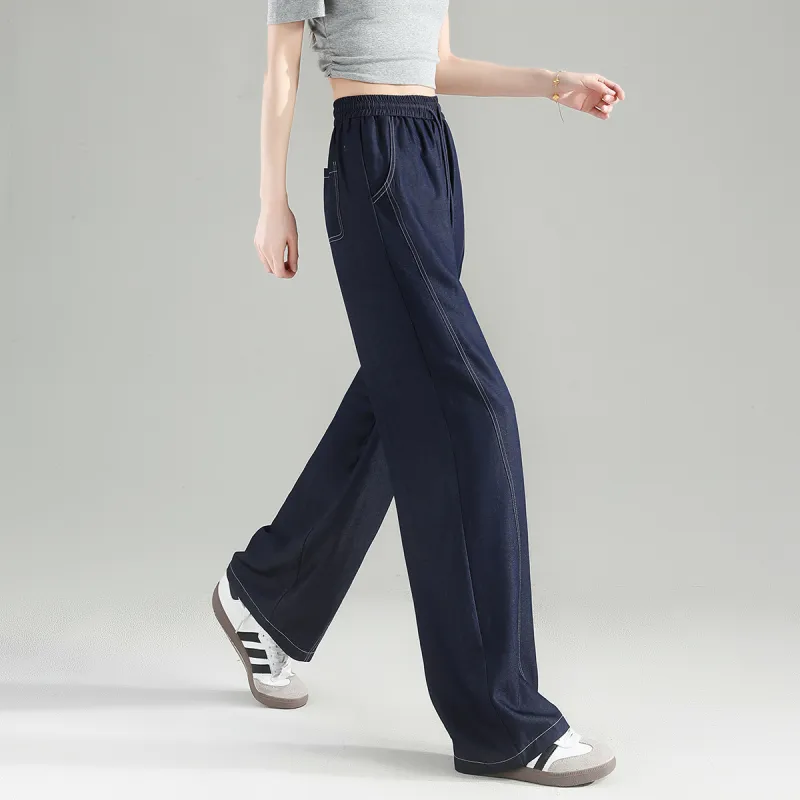 Tonlion Casual Pants Women's Dark Denim Blue-6