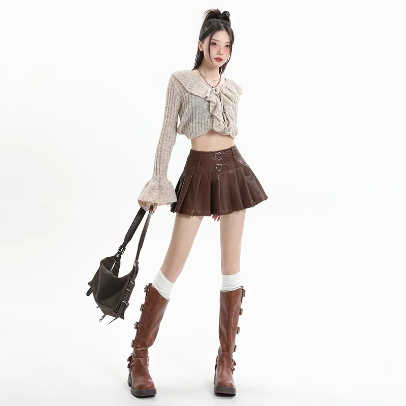 YINLEI Leather Short Skirts Women's-1