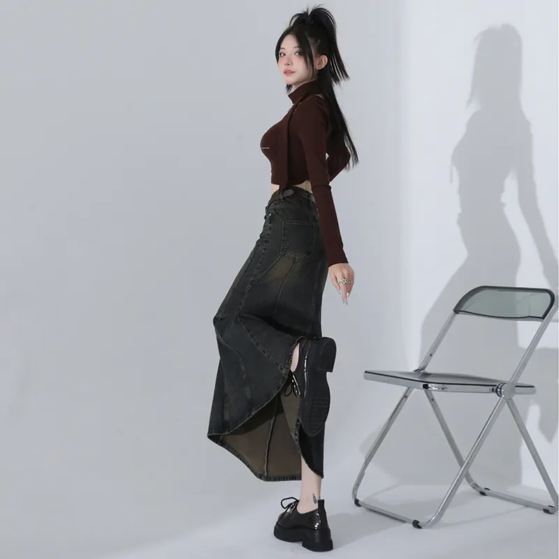 YINLEI Denim Long Skirt Women's-3