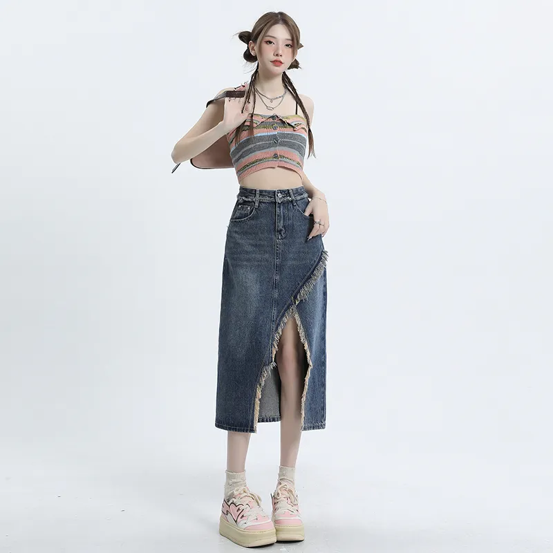 YINLEI Denim Long Skirt Women's-1