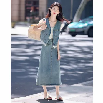 Still quiet Two Piece Skirt Sets Women's Blue