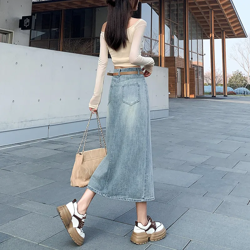 YINLEI Denim Long Skirt Women's-5