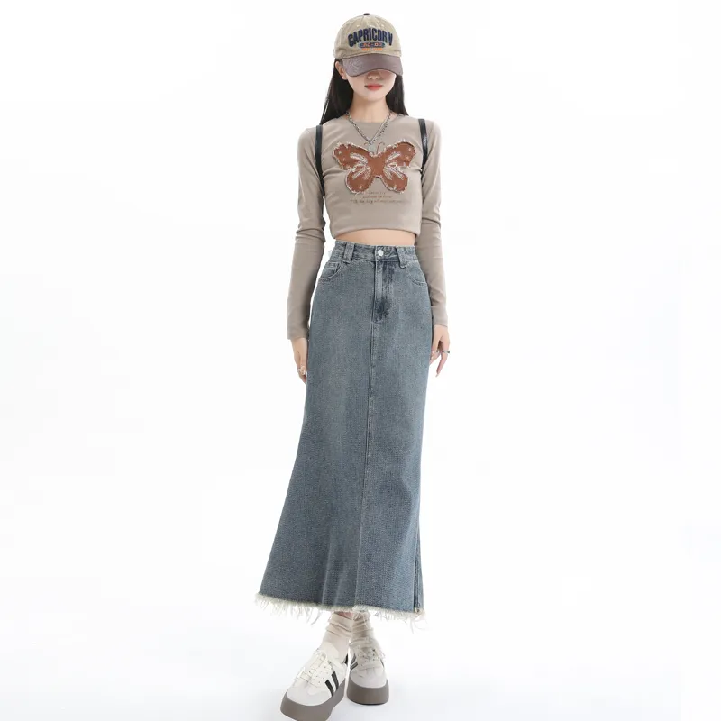 YINLEI Denim Long Skirt Women's-3