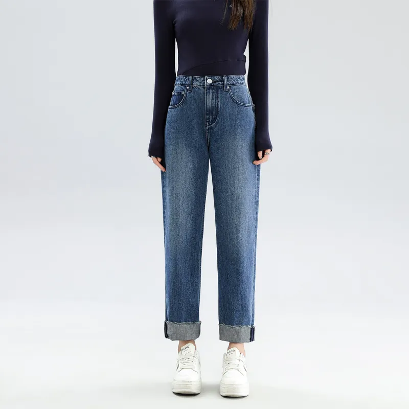 FAWENXIANGZI Jeans Women's Dark Blue-5
