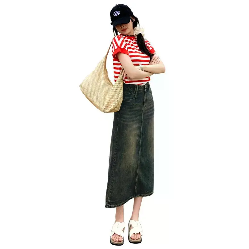 YINLEI Denim Long Skirt Women's-3