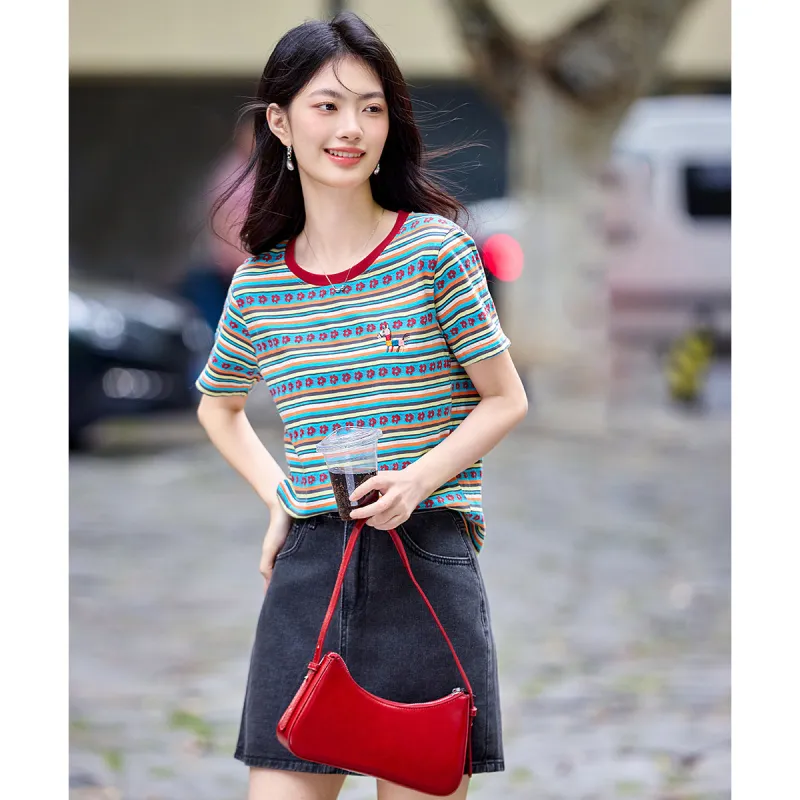 Still quiet T Shirts Women's Red/Multicolor-1