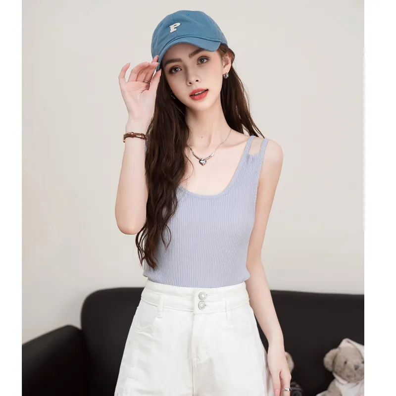 FAWENXIANGZI Tank Tops Women's Light Blue-3