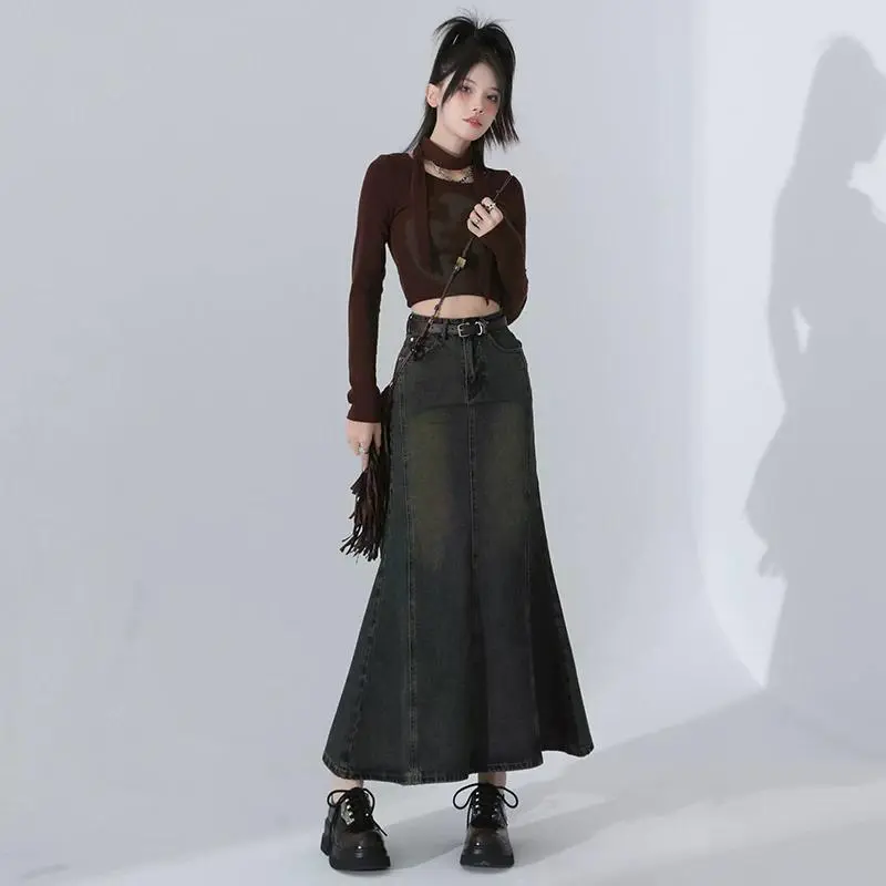 YINLEI Denim Long Skirt Women's-1