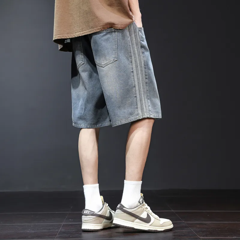 Tonlion Denim Shorts Men Light Denim Blue-5