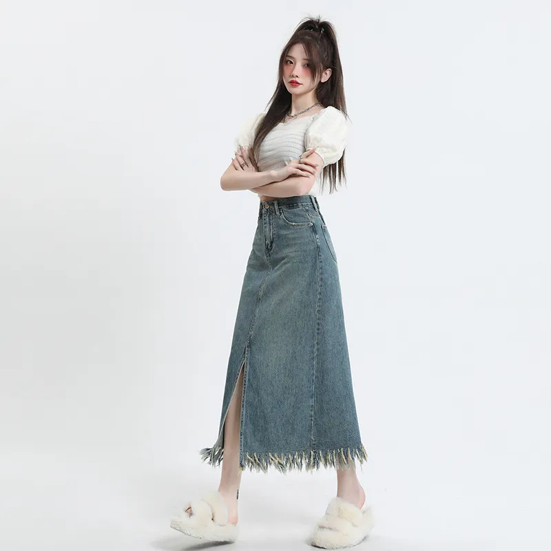 YINLEI Denim Long Skirt Women's-1