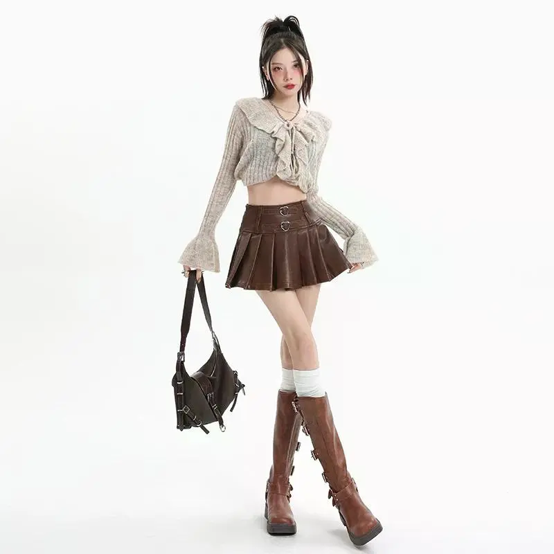 YINLEI Leather Short Skirts Women's-2