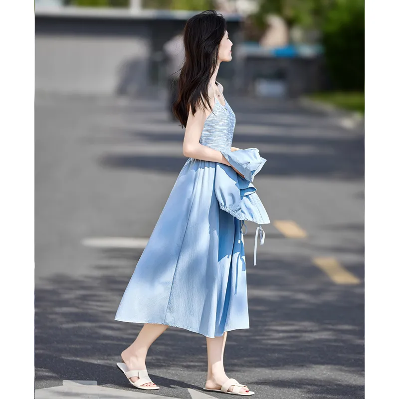 Still quiet Two Piece Skirt Sets Women's Blue-4