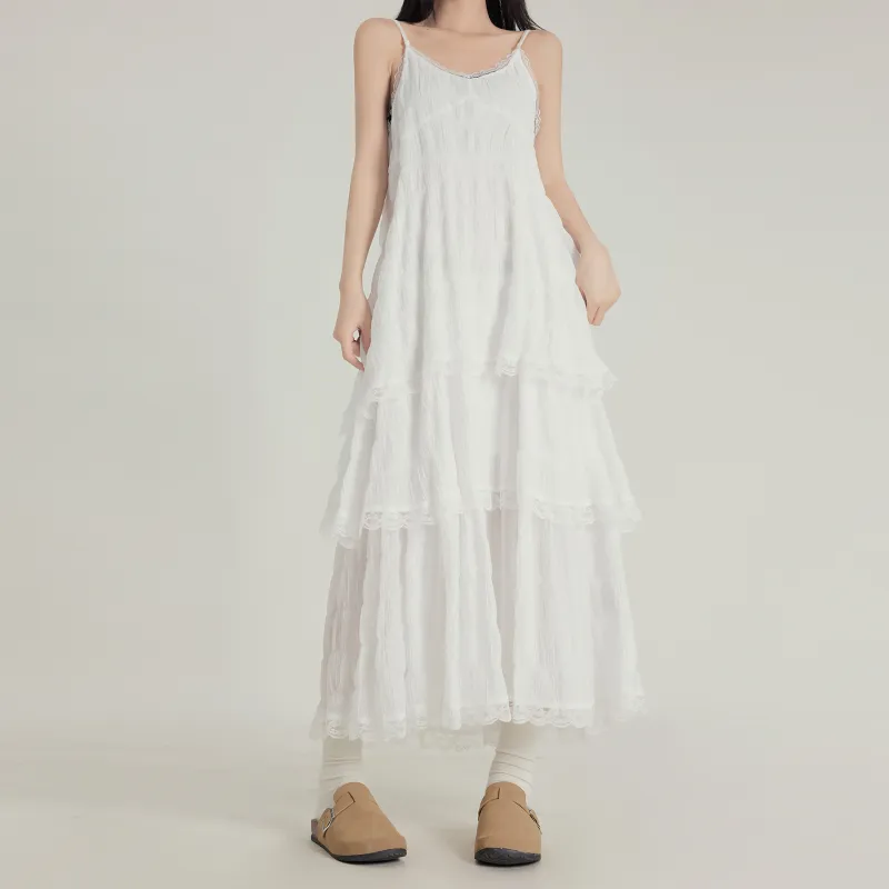 YINLEI Slip Dresses Women's White-4
