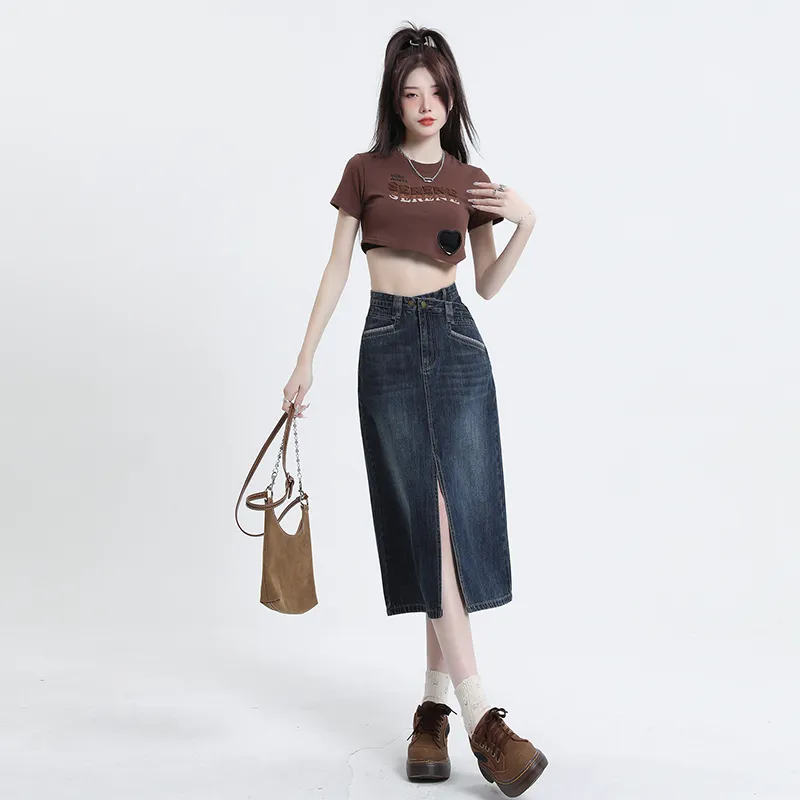 YINLEI Denim Long Skirt Women's-1