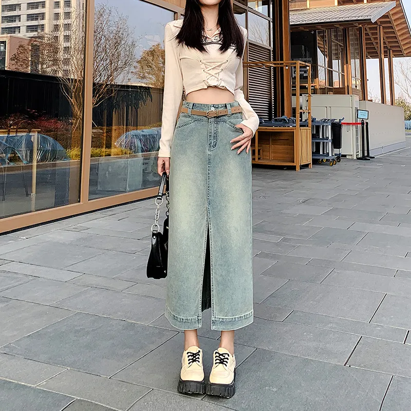 YINLEI Denim Long Skirt Women's-1
