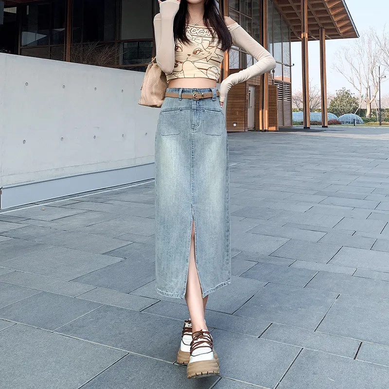 YINLEI Denim Long Skirt Women's-4