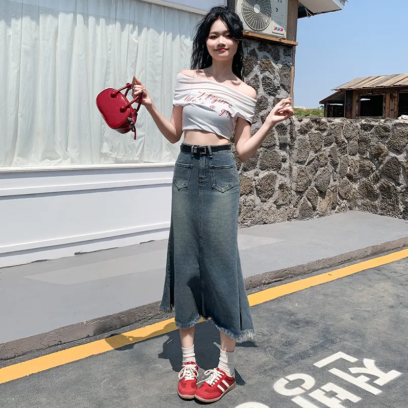 YINLEI Denim Long Skirt Women's-1