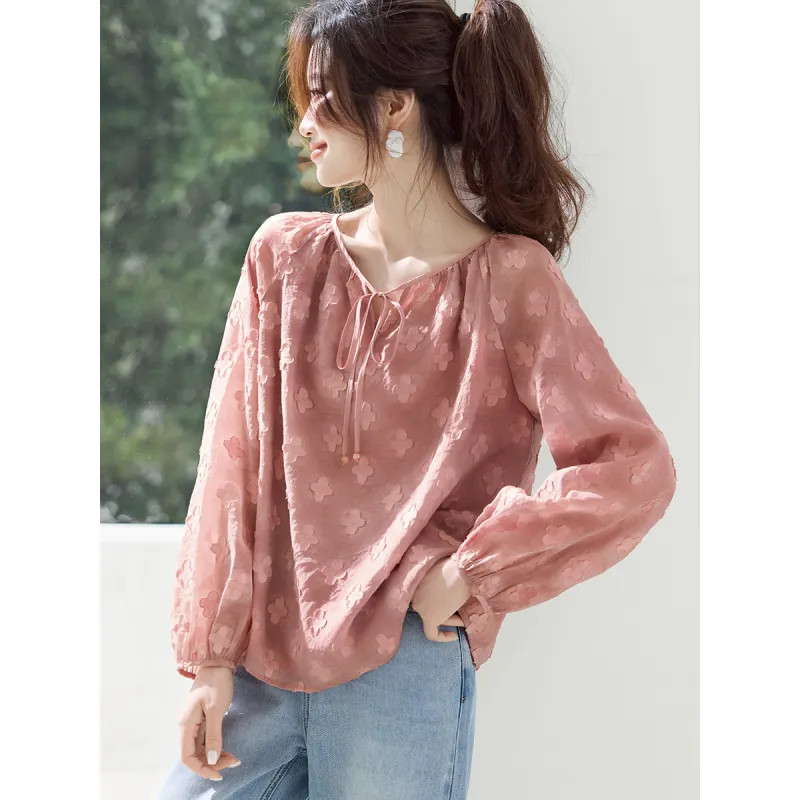 Mo Han Yi Mei Shirts Women's Gray Pink-3