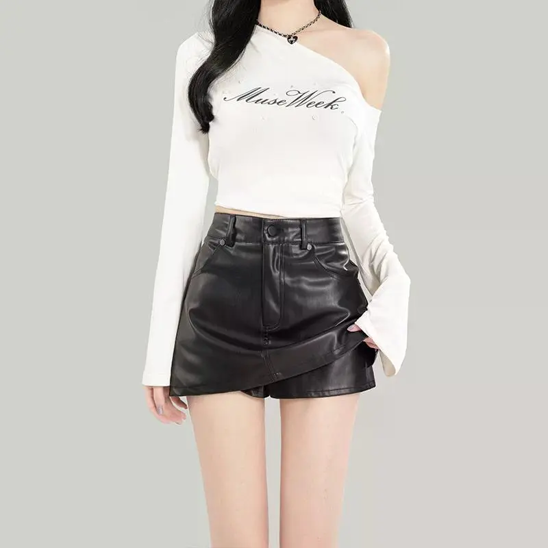 YINLEI Leather Short Skirts Women's-4