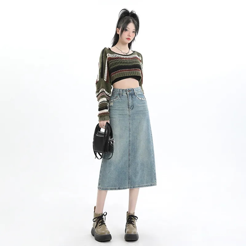 YINLEI Denim Long Skirt Women's-3