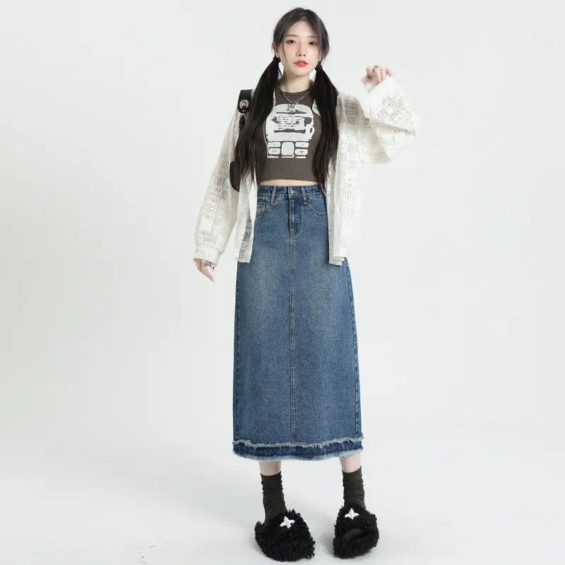 YINLEI Denim Long Skirt Women's-3