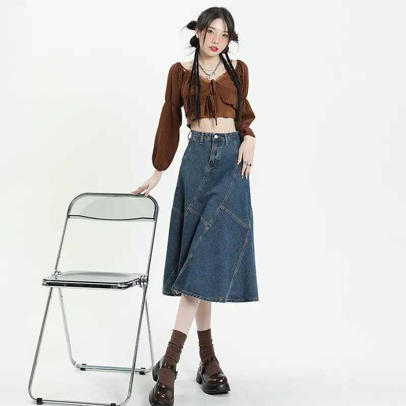 YINLEI Denim Long Skirt Women's-4