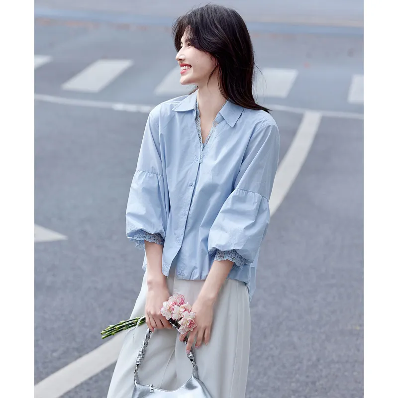 Still quiet Shirts Women's Blue-2