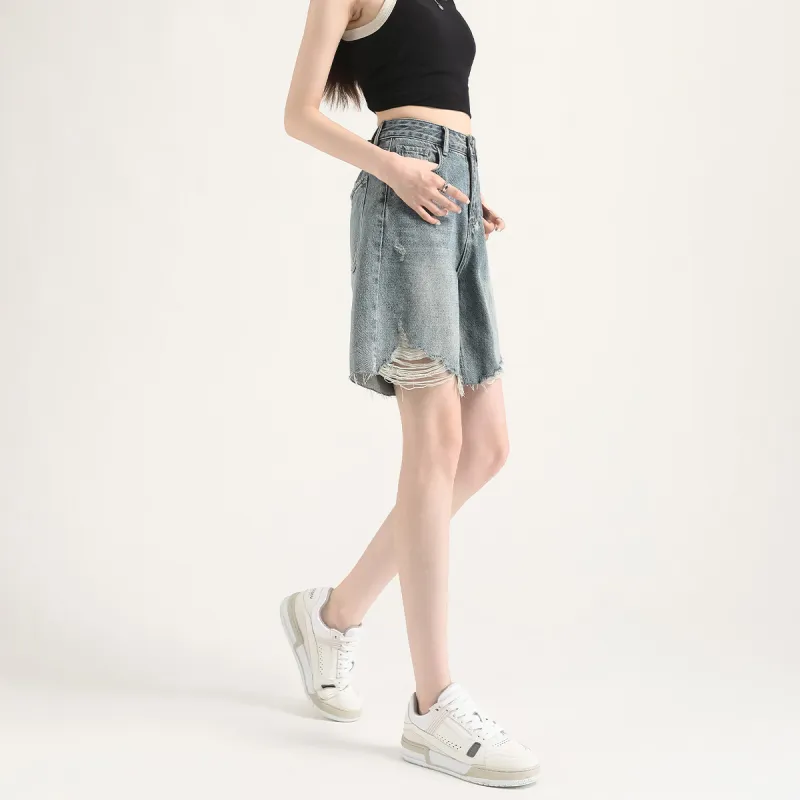 FAWENXIANGZI Denim Shorts Women's-5