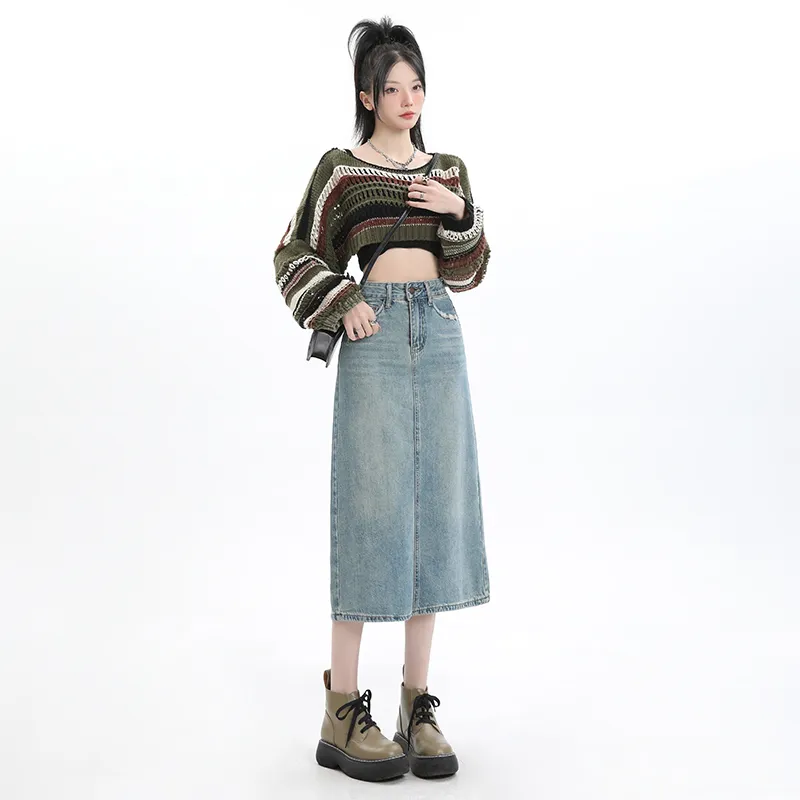YINLEI Denim Long Skirt Women's-1