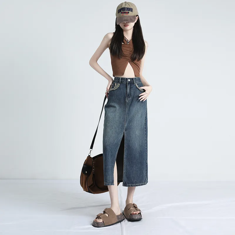 YINLEI Denim Long Skirt Women's-2