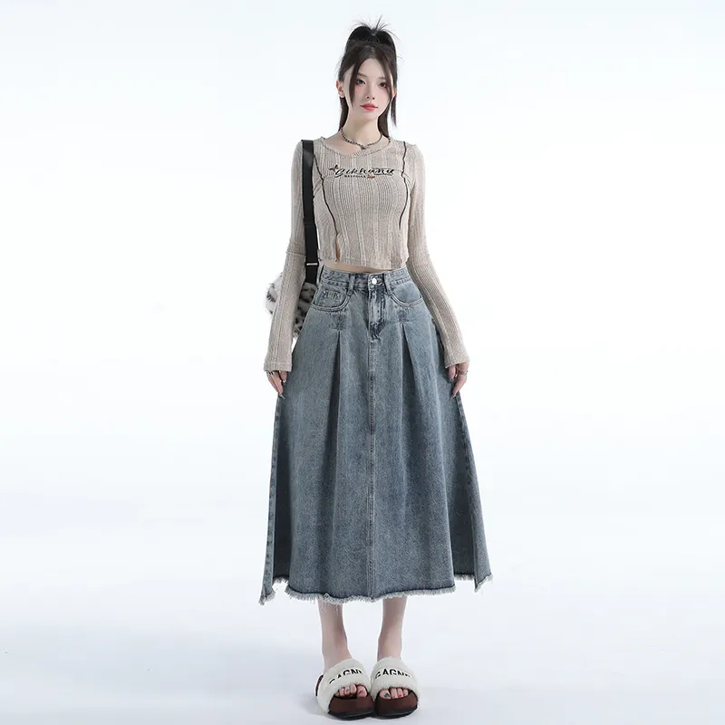 YINLEI Denim Long Skirt Women's-4