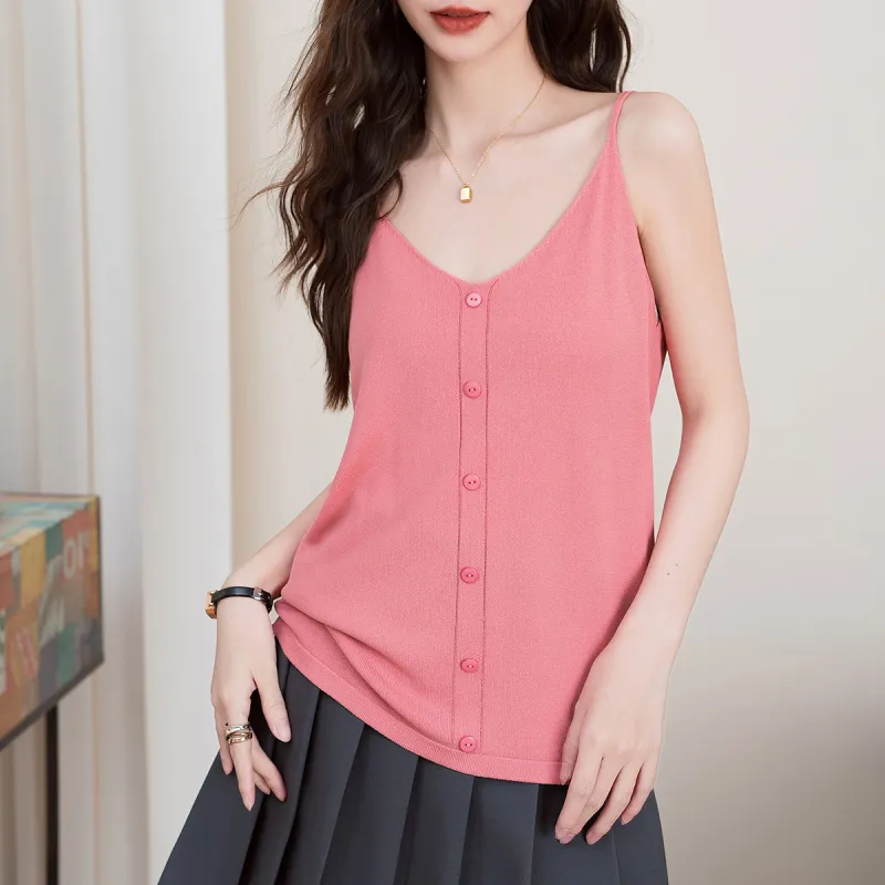 FAWENXIANGZI Tank Tops Women's Dark Pink-3