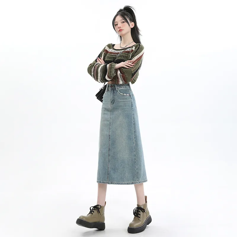 YINLEI Denim Long Skirt Women's-2
