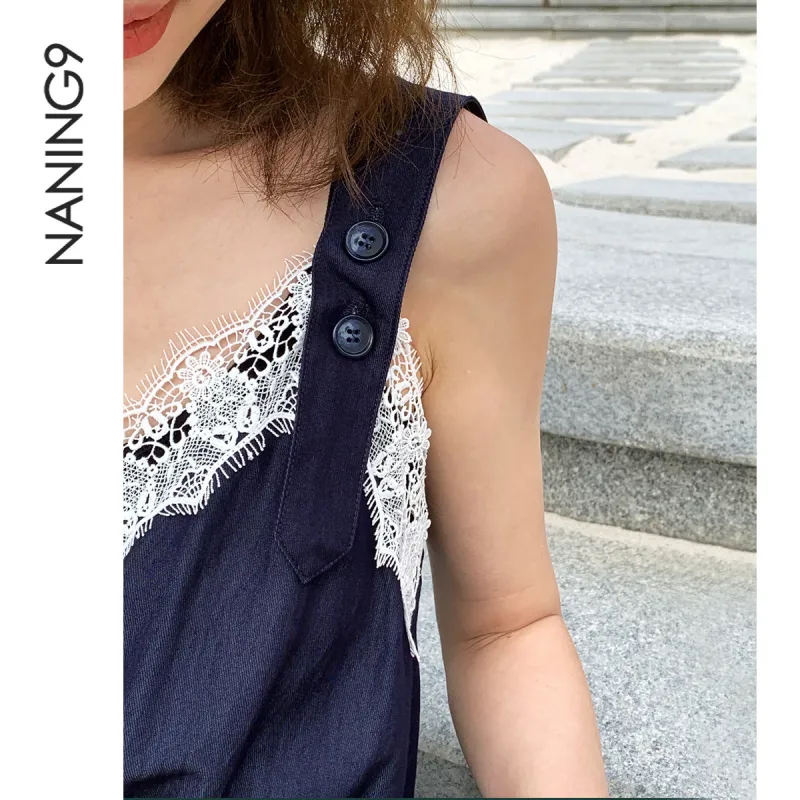 NANING9 Jumpsuits Women's Navy Blue-5