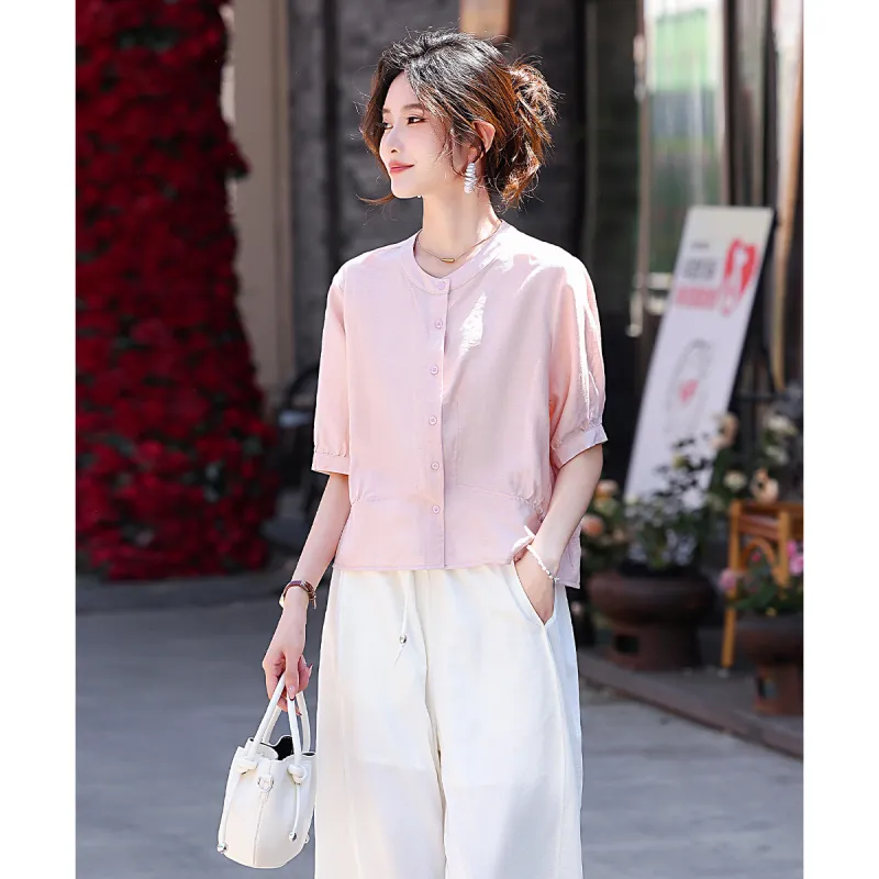 ZHUSHIFANGYUAN Shirts Women's Pink-2