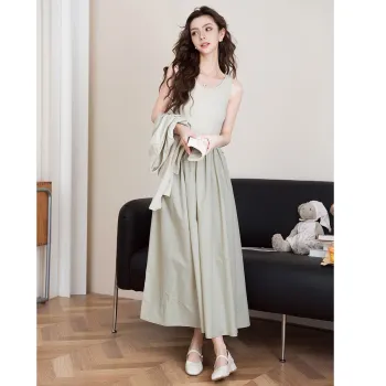 FAWENXIANGZI Two Piece Skirt Sets Women's Light Green