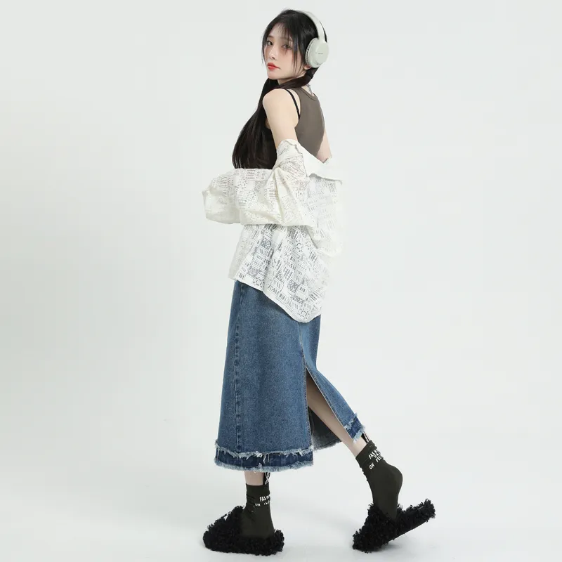 YINLEI Denim Long Skirt Women's-5