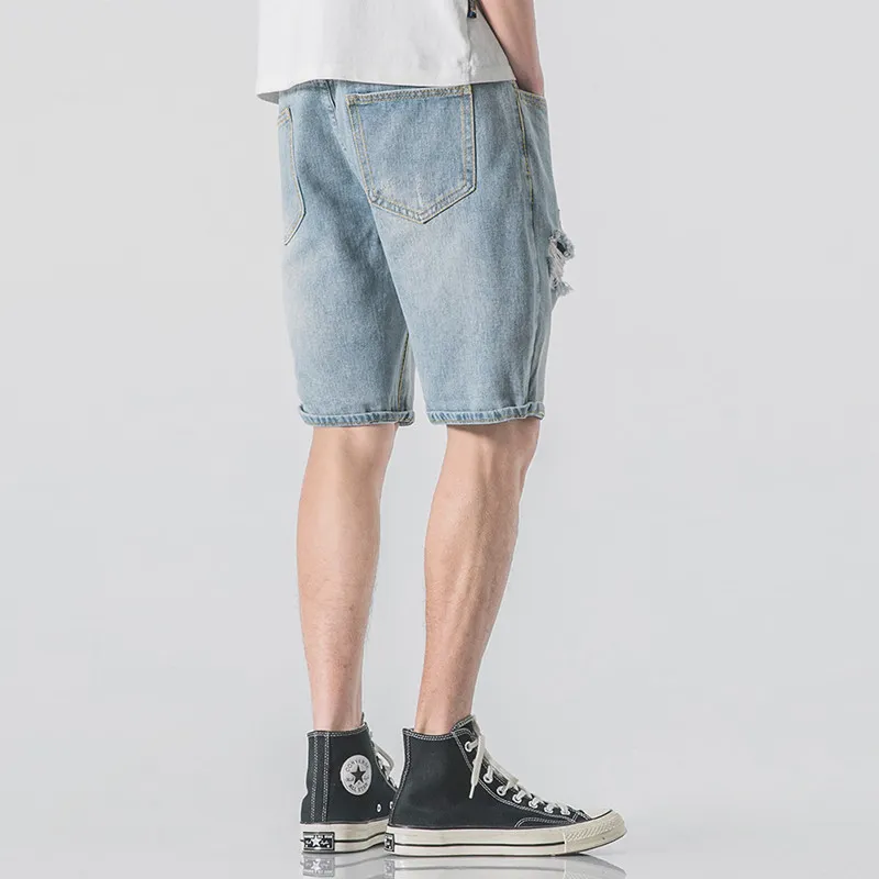 Tonlion Denim Shorts Men Light Denim Blue-2