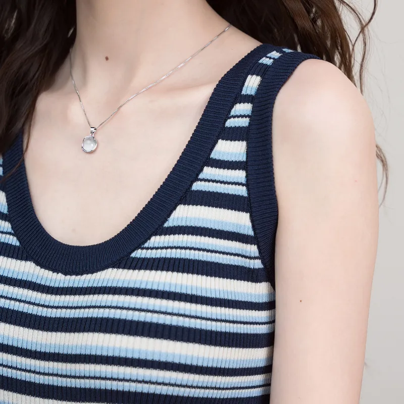 FAWENXIANGZI Tank Tops Women's Blue & White-4