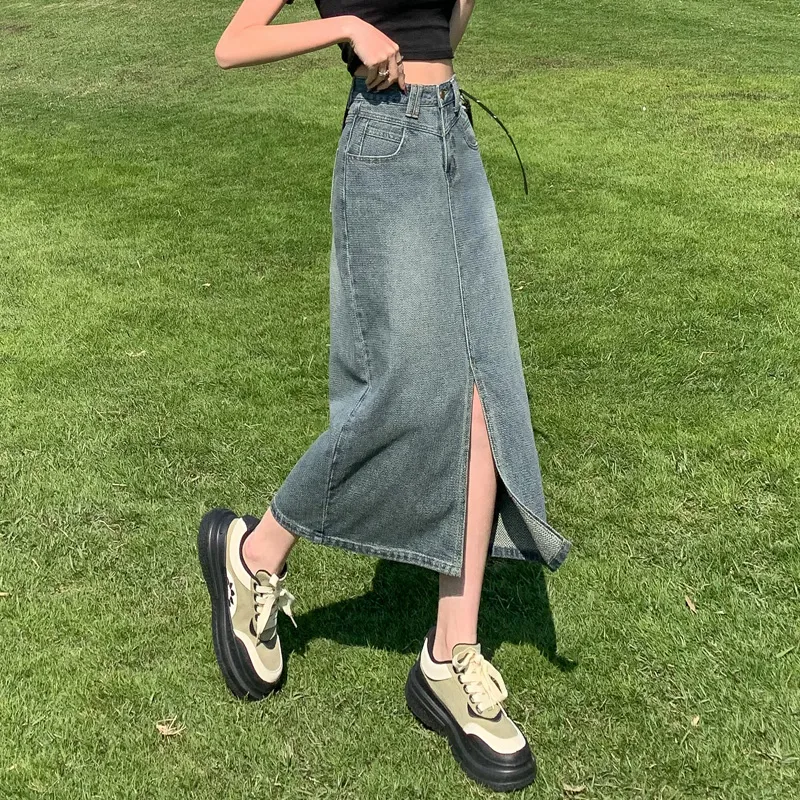 YINLEI Denim Long Skirt Women's-2