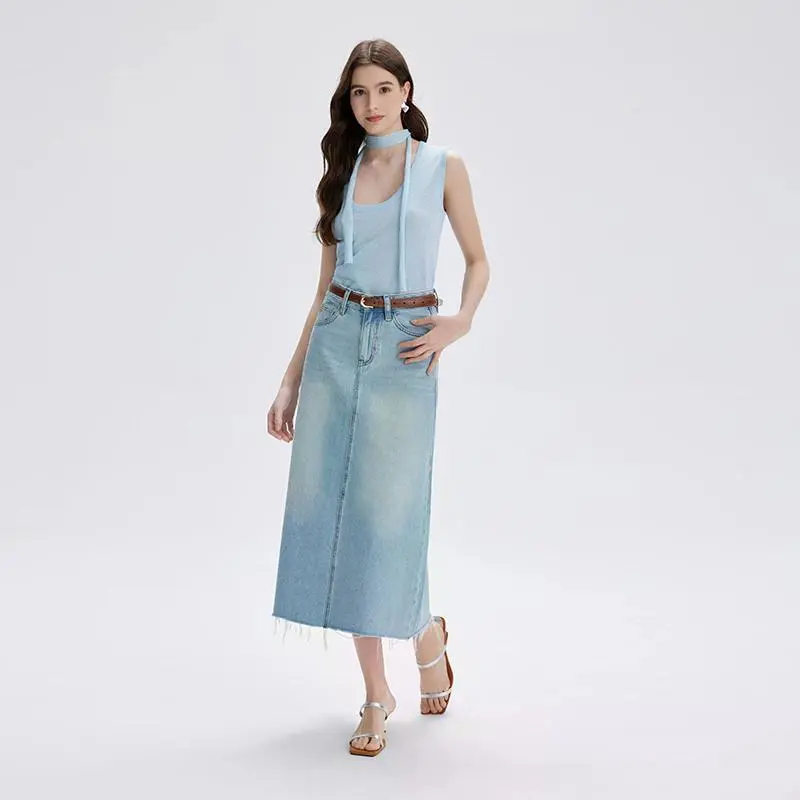 YINLEI Denim Long Skirt Women's-3