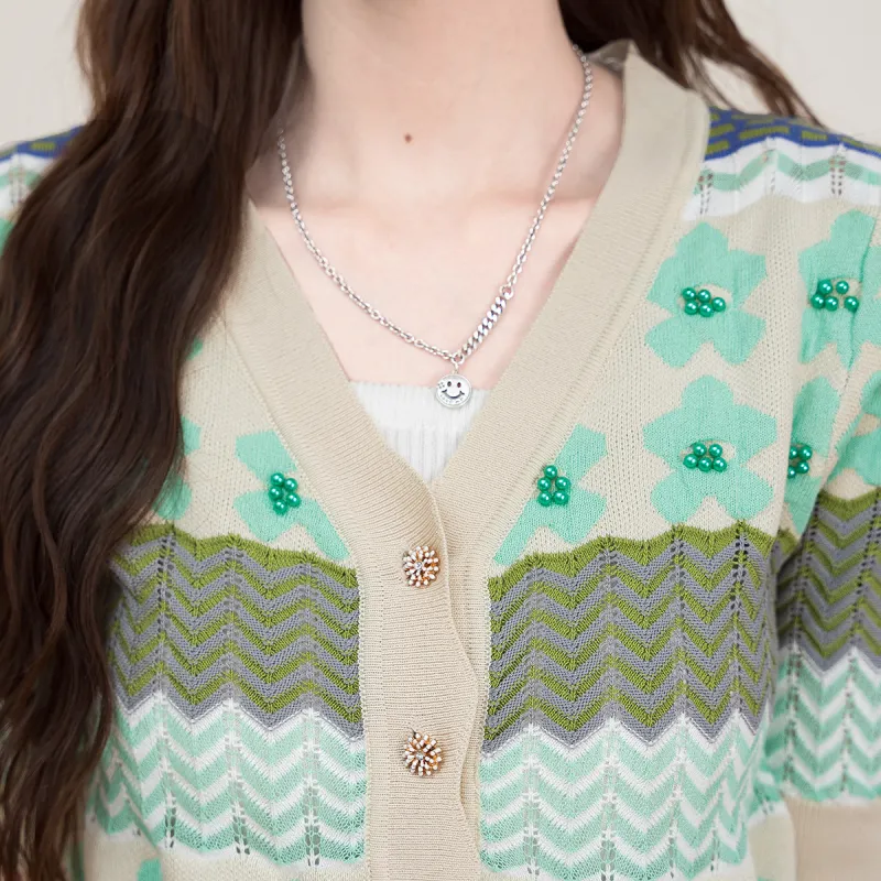 FAWENXIANGZI Knitwear Women's Pink Green Apricot-6