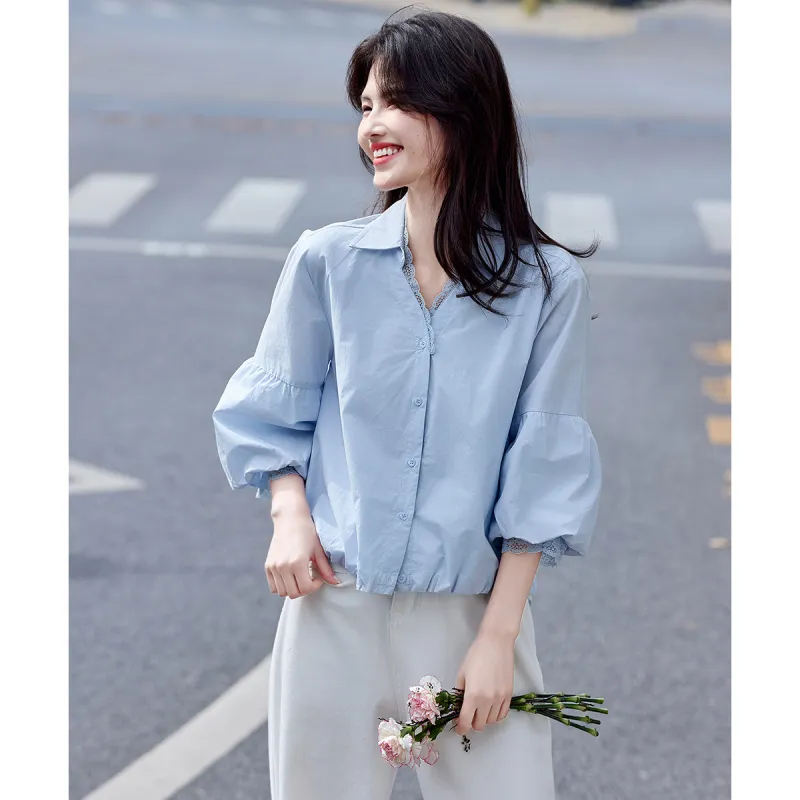 Still quiet Shirts Women's Blue-3