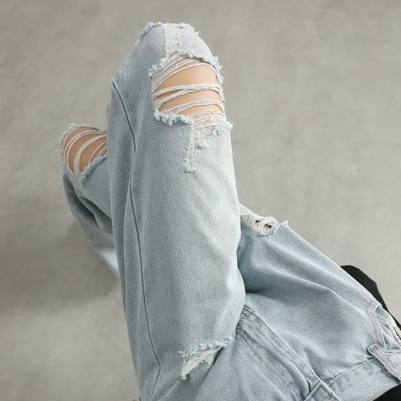 FAWENXIANGZI Jeans Women's Light Blue-11