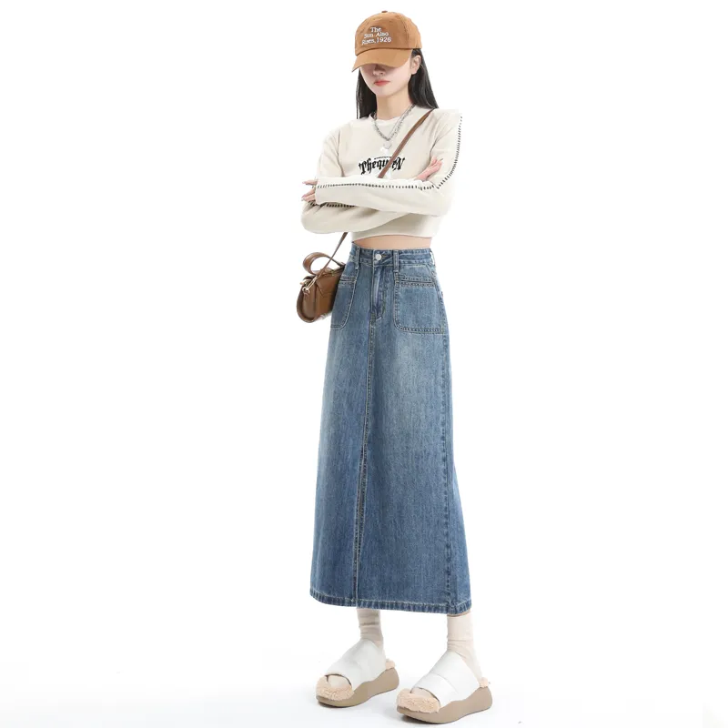 YINLEI Denim Long Skirt Women's-2