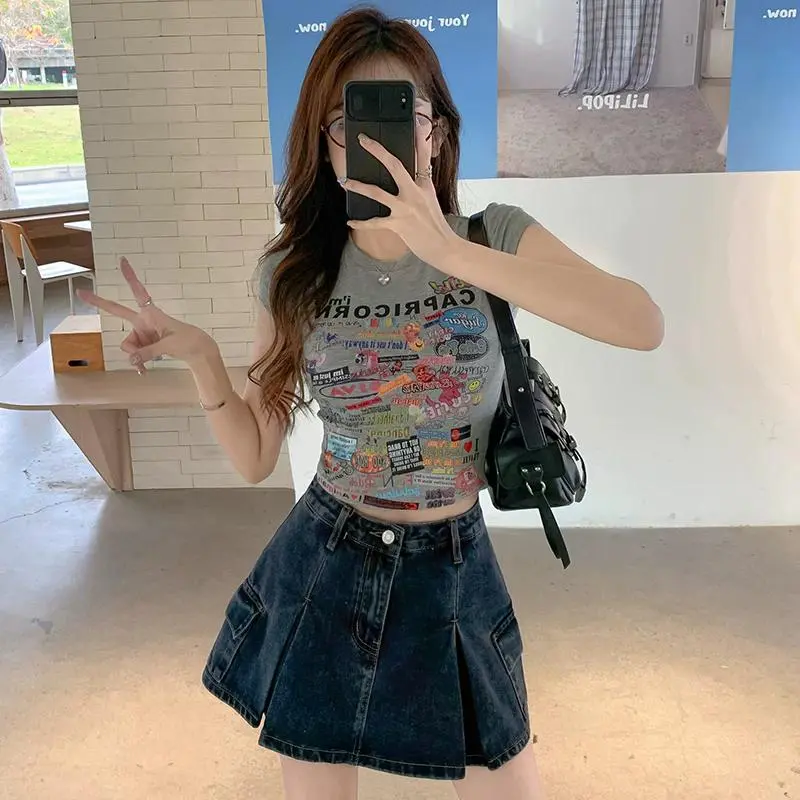 YINLEI Denim Short Skirts Women's-4